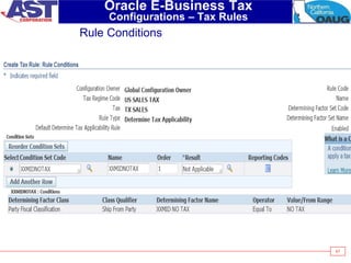 67
Oracle E-Business Tax
Configurations – Tax Rules
Rule Conditions
 