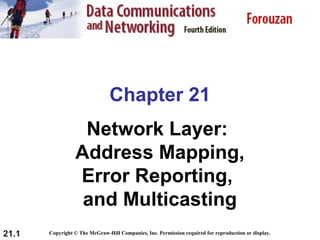 21.1
Chapter 21
Network Layer:
Address Mapping,
Error Reporting,
and Multicasting
Copyright © The McGraw-Hill Companies, Inc. Permission required for reproduction or display.
 