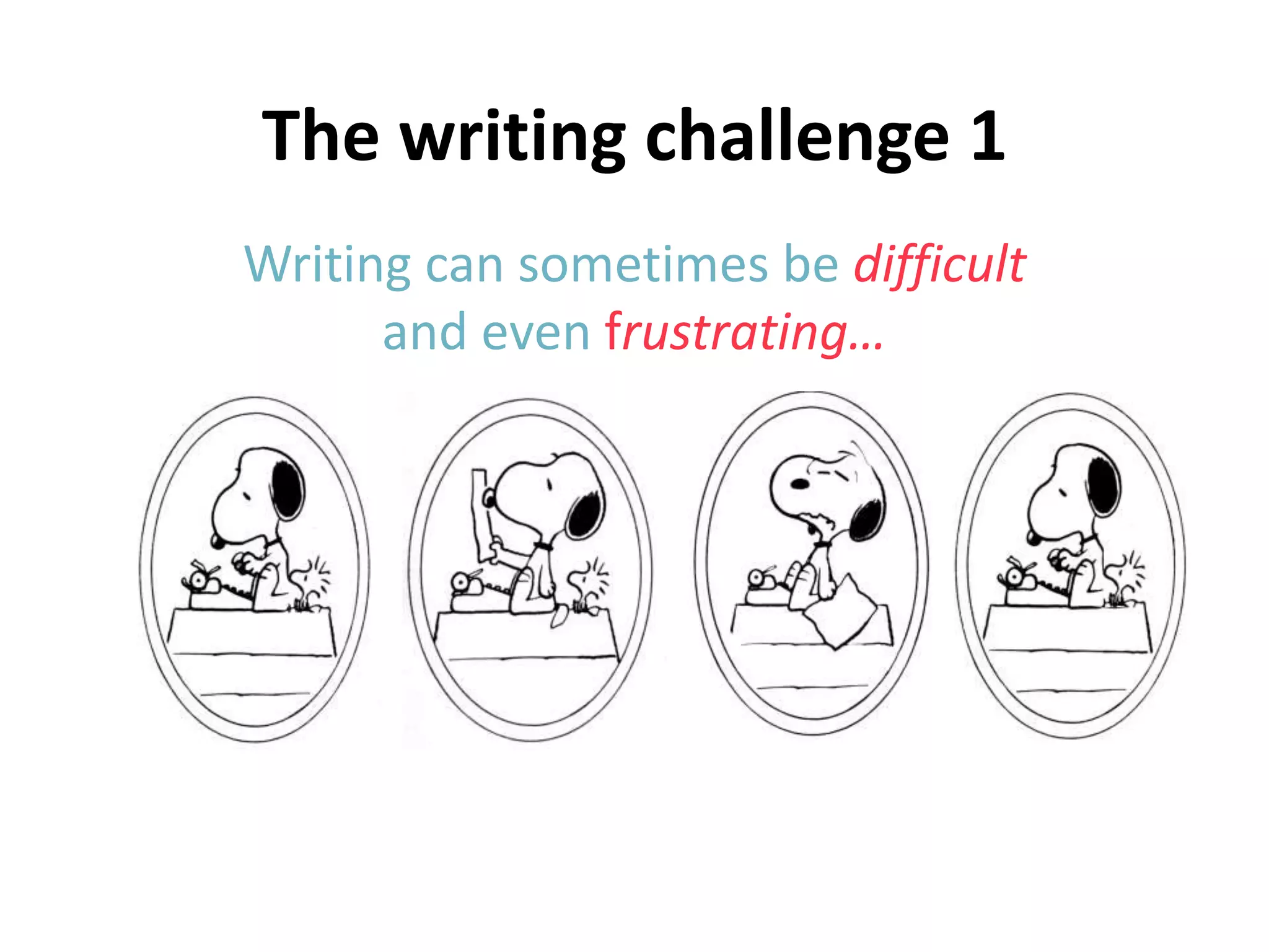 The writing challenge 1
Writing can sometimes be difficult
and even frustrating…