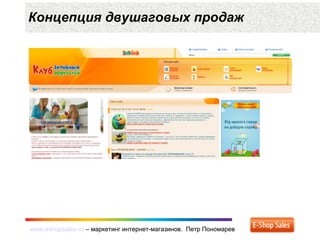 www.eshopsales.ru – маркетинг интернет-магазинов. Петр Пономаревwww.eshopsales.ru – маркетинг интернет-магазинов. Петр Пономарев
Концепция двушаговых продаж
 