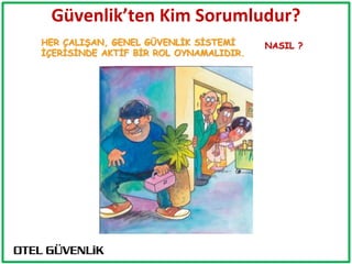 Güvenlik’ten Kim Sorumludur?
HER ÇALIŞAN, GENEL GÜVENLİK SİSTEMİ     NASIL ?
İÇERİSİNDE AKTİF BİR ROL OYNAMALIDIR.
 