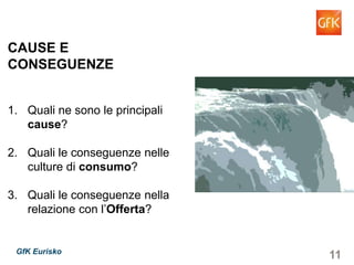 11GfK Eurisko
CAUSE E CONSEGUENZE
1. Quali ne sono le principali
cause?
2. Quali le conseguenze nelle
culture di consumo?
3. Quali le conseguenze nella
relazione con l’Offerta?
 