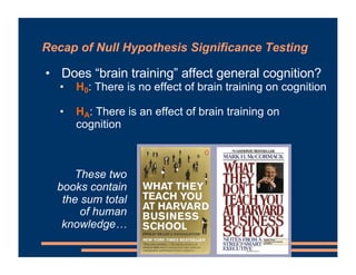 • Does “brain training” affect general cognition?
• H0: There is no effect of brain training on cognition
• HA: There is a...