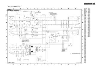 31L03.1L AA
Mono Painel: E/S Traseira
E
F
G
A
B
C
D
E
F
G
0223-A A10
0223-B E1
0223-C C1
0223-D A1
0224 A6
0225-A D10
0225-B D10
0229 F9
0242 E2
0262 G5
1101 A2
1102 B2
1103 B2
1104 C2
1105 C2
1106 D2
1107 F1
1108 F1
1109 G1
1 2 3 4 5 6 7 8 9 10
1 2 3 4 5 6 7 8 9 10
A
B
C
D
1110 A9
1111 B9
1112 B9
1113 C9
1114 D9
1115 E9
1116 C3
1117 C3
1118 D3
1119 A2
1121 E3
1122 F4
1124 F3
1125 E2
1126 F3
1127 G3
2101 A3
2102 A3
2103 B3
22p
2121
2104 B3
2105 B4
2106 B4
2107 B2
2108 B2
2111 C4
2112 C4
2113 D4
2121 F2
7161
BC847B
2122 F2
2123 F5
2124 G2
2125 F5
2127 F2
2128 G2
2131 B8
2132 B7
2133 B8
2134 B7
2135 C8
2136 D8
2137 B9
2138 B9
2141 E9
2161 D6
2163 D8
3101 A3
2127
3102 A3
3103 B3
3104 B3
3105 B3
3106 B3
3111 C2
3112 C4
3113 C2
3114 C4
3115 D2
3116 D4
3121 F2
3122 E2
3123 F2
3124 F2
3125 F2
3126 G2
3131 B8
3132 B8
3133 B8
3134 B8
330p
2122
3135 C9
3136 C8
3137 D9
3138 D8
3141 E9
3151 C4
3152 C4
3153 D4
3154 A4
3155 B4
3156 B5
3157 B5
3158 B4
3159 B5
3161 D7
3162 D7
3163 D7
4126
3164 D7
4101 B1
4102 B2
3153
4104 B1
4105 B1
4112 C4
4114 C4
4116 D4
4121 C9
4122 F3
4123 F3
4124 G3
4126 F5
4127 F5
4128 E5
4129 E2
4131 C9
4132 E5
4133 A7
4151 B4
4152 B5
4161 E7
4162 E8
4163 G2
4164 G2
6127 F3
6151 A4
6152 A5
6161 D8
7101 A4
7151 A5
7152 B4
7161 D7
7162 D7
3151
9101 D2
9102 C2
9103 C2
9121 F1
9125 F5
9126 E5
1109
1
2
3
EH-B
0224
3116
100R
75R
3135
L_OUT
R_OUT
+8VA
+8VA
+8VA
+8V +8VA
+8V
3111
75R
4133
2161
1u0
9101
4116
BC848B
7152
4114
4124
3136
3121
75R
1107
3106
220K
1117
4128
For ITV Only
Y For ITV Only
To 1126
1V8
FOR ITV ONLY
(FOR SETS WITH 9 +3 P CINCH)
U
For ITV Only
RES
A4
A4
A4
A5
A5
FOR 1184
OF
FOR 1185
OF
RES
To 1127
For ITV Only
FOR ITV ONLY
R
RES
SET
RES
RES
R
2V4
V
AV1
YUV INPUT
V
L
For ITV Only
(FOR SETS WITH AV1 & SVHS ONLY)
AV2 INPUT
INPUT
V
FOR ITV ONLY
For ITV Only
To 1116
*
RES
MONITOR OUTPUT
*
L
OUT
*
E/S TRASEIRA
SVHS INPUT
VIDEO
L
WITH
To SPLS Panel
To 1125
To 1117
For ITV Only
To 1118
RES
A4
A4
A4
A4
A4
A5
A4
A4
A5 A5
A5
RES
SET W/O SVHS
FOR ITV ONLY
R
SET WITH VIDEO OUT
RES
1
2
3
3141
1K0
4162
8V
V
RES
FOR ITV ONLY
RES
4131
0225-A
2
7
3
8
1
1113
5
10
4
9
6
11
0225-B
1127
1126
150R
3105
100p
2137
4
5
6
3123
150R
2u2
2123
2u2
2125
1119
4132
1101
1118
4129
10K
3154
3158
10K
1125
1116
47K
3126
1108
BZX384-C5V6
6151
3137
75R
3152
2103
330p
100R
3122
7101
BC847B
6152
BZX384-C5V6
22p
2102
100p
2138
11121111
2
4
1
1110
0223-A
3
9103
1115
1104
3103
150R
3112
100R
3155
216310K
1u0
BC848B
7151
4152
BZX384-C6V8
6127
22p
21352133
330p330p
2131
4101
22p
2112
0242
1
2
3
4
5
6
7
5K6
3164
7162
BC847B
4105
2128
3138
100R
4102
10u
4104
2105
4123
EH-B
1122
1
2
3
4
150R
3125
1105
3132
47K
4112
100K
3156
3157
10K
2u2
2134
2u2
2132
9126
4127
9121
0229
3115
75R
3124
47K 3133
150R
3
150R
3131
0262
67
89
1
2
4161
2108
9102
100R
2113
22p
4164
16
13
470n
2101
0223-D
15
14
1103
2141
330p
47K
3134
10K
3162
33K
3161
1114
9125
2136
22p
2111
22p
BZX384-C6V8
6161
330p
2104
2107
3163
1K0
7
6
8
5
2124
330p
0223-B
0223-C
11
10
12
9
2106
10u
4121
4
5
6
75R
3113
1
2
3
1124
1
2
3
3114
1121
100R
4122
3159
100K
4151
4163
1K
3102
1106
3101
68R
1102
220K
3104
G_SC1_IN_Y_IN
B_SC1_IN_U_IN
R_SC1_IN_V_IN
STATUS2
SY_CVBS_IN
R2_IN
SEL_AV1_AV2
R1_IN
L2_IN
L1_IN
C_IN
+8V
GND
FBL_SC1_IN
CVBS_TER_OUT
ITV_MSG
3139 123 5596 .1 CL 36532044_008.eps
200603
**
**
** AV2 and SVHS inputs NOT for LATAM
 