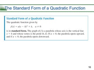 16
The Standard Form of a Quadratic Function
 