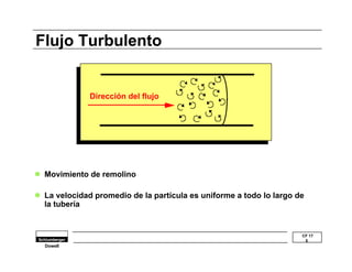 l La velocidad promedio de la partícula es uniforme a todo lo largo de 
CF 17 
5 
Flujo Turbulento 
l Movimiento de remolino 
la tubería 
Dowell 
Dirección del flujo 
 