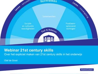 Webinar 21st century skills
Over het expliciet maken van 21st century skills in het onderwijs
Olaf de Groot

 