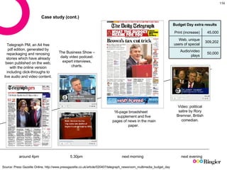 Case study (cont.) Telegraph PM,  an A4 free pdf edition,  generated by repackaging and renosing stories which have alread...