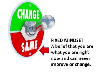 FIXED MINDSET 
A belief that you are 
what you are right 
now and can never 
improve or change. 
 