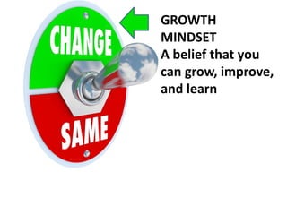 GROWTH 
MINDSET 
A belief that you 
can grow, improve, 
and learn 
 