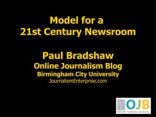 Model for a  21st Century Newsroom Paul Bradshaw Online Journalism Blog Birmingham City University JournalismEnterprise.com 