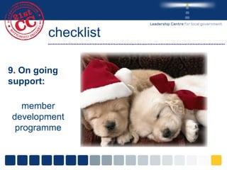 checklist 9. On going support: member development programme 