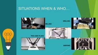 SITUATIONS WHEN & WHO…
MILLING
DRILLING
PICK AND PLACE:
SORTING
 