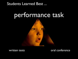 Students Learned Best ...


     performance task



 written tests              oral conference
 
