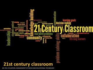 21st century classroom
201 702 UTILIZATION, MANAGEMENT OF MEDIA AND EDUCATIONAL TECHNOLOGY
 