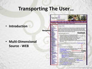 Transporting The User…

• Introduction



• Multi-Dimensional
  Source - WEB
 