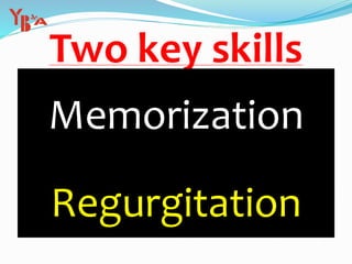 Two key skills
Memorization
Regurgitation
 