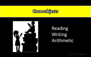 Core subjects
Reading
Writing
Arithmetic
Jonah D. Reyes
 