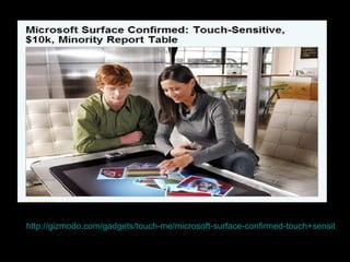 http://gizmodo.com/gadgets/touch-me/microsoft-surface-confirmed-touch+sensitive-10k-minority-report-table-264338.php   