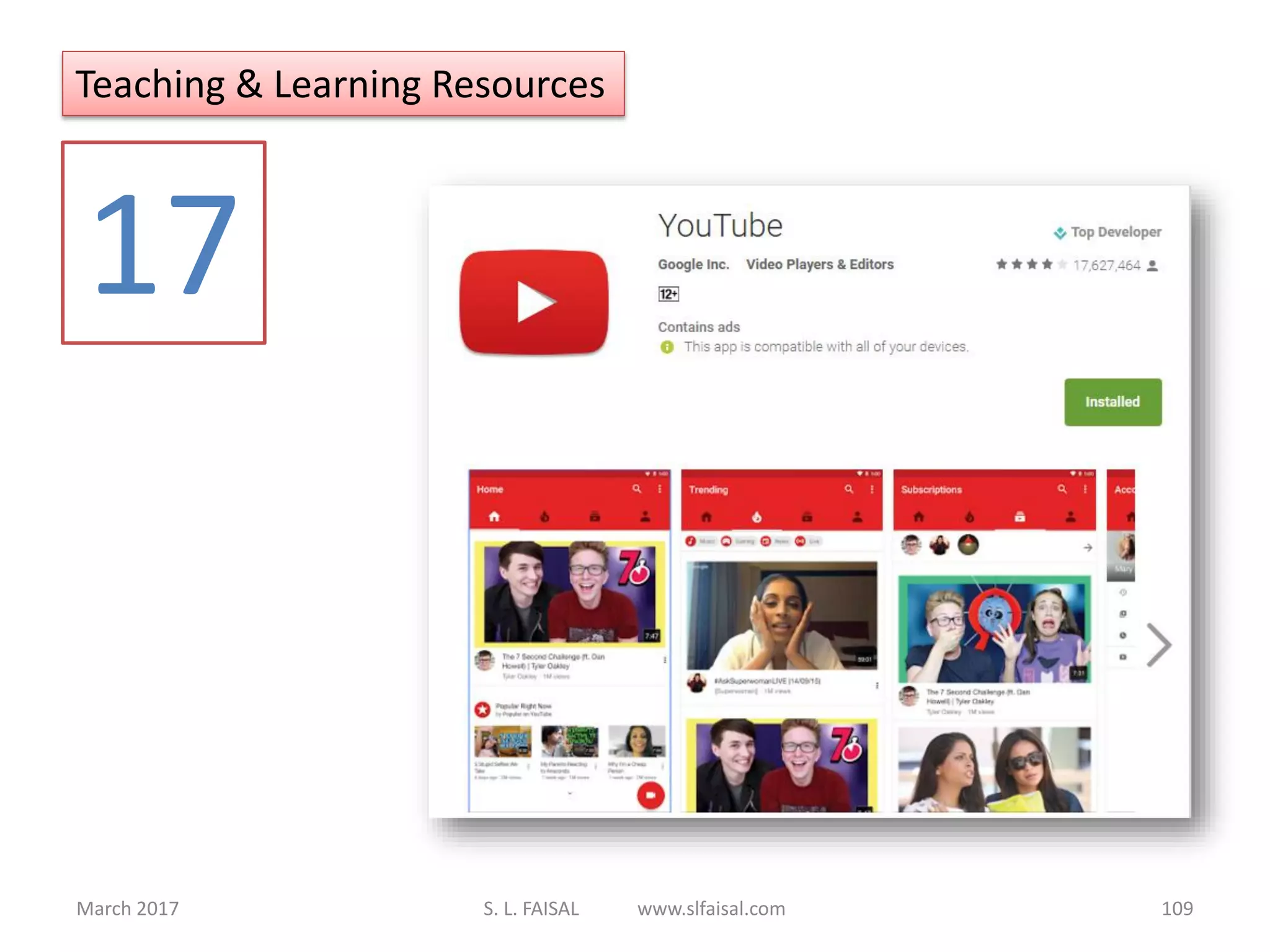 March 2017 S. L. FAISAL www.slfaisal.com 109
Teaching & Learning Resources
17
 