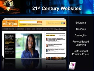 21st Century Websites
•
Edutopia
Tutorials
Strategies
Project Based
Learning
Instructional
Practice Focus
 
