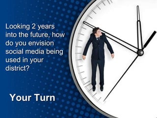 Your Turn
Looking 2 years
into the future, how
do you envision
social media being
used in your
district?
 