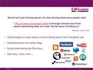  On Channel 3, share was down 3% in Wales and 2% in Northern Ireland, while share was increased in Scotland by 1% compared with five years ago.BBC One 18:30Channel 3/ITV 18:00Source: BARB, 2009, 2005Note: ITV regions are used for this analysis, and so BBC One share does not correlate exactly with distinct BBC regional news programmes 