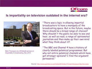2. Ofcom’s role includes:Delivering our statutory duties as set out in the Communications ActProviding regulatory and technical advice to GovernmentUndertaking and publishing research20