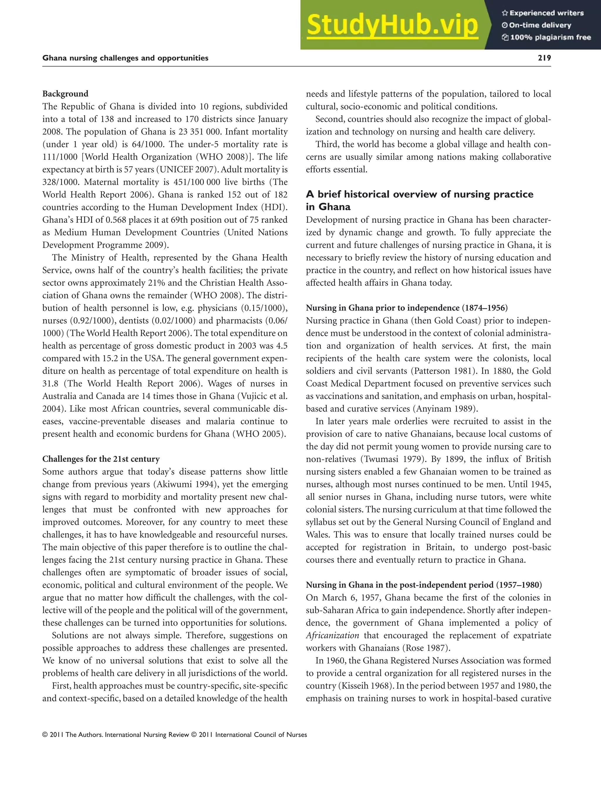 21St Century Nursing Practice In Ghana Challenges And Opportunities | PDF