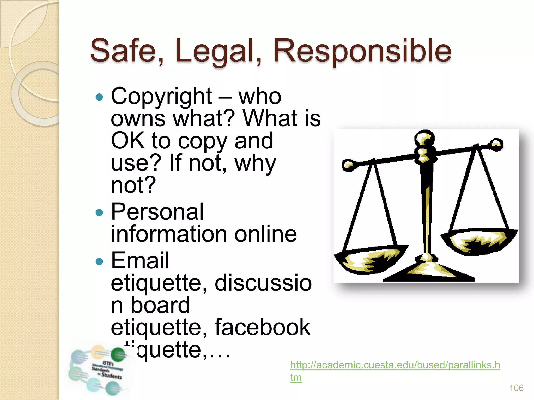 Partnership for 21st Century SkillsStages of Media LiteracyBecome aware of and manage your media “diet”Learn to analyze and question what is in the frameWhat is there? What is left out?Identify who produced it? Why? Who profits? Who loses?95
