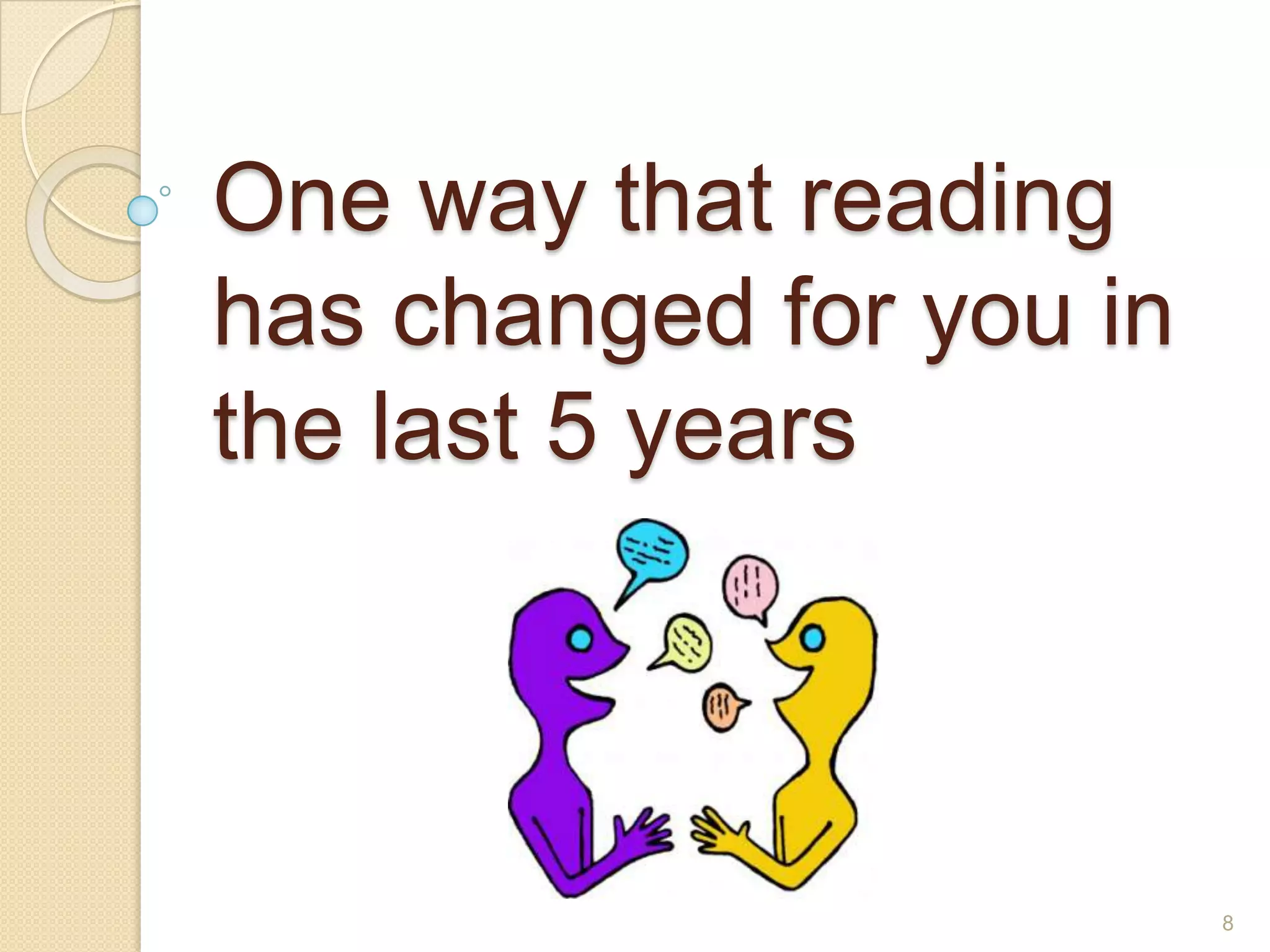 One way that reading has changed for you in the last 5 years8
