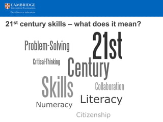 21st century skills – what does it mean?




        Numeracy
                     Literacy
                    Citizenship
 