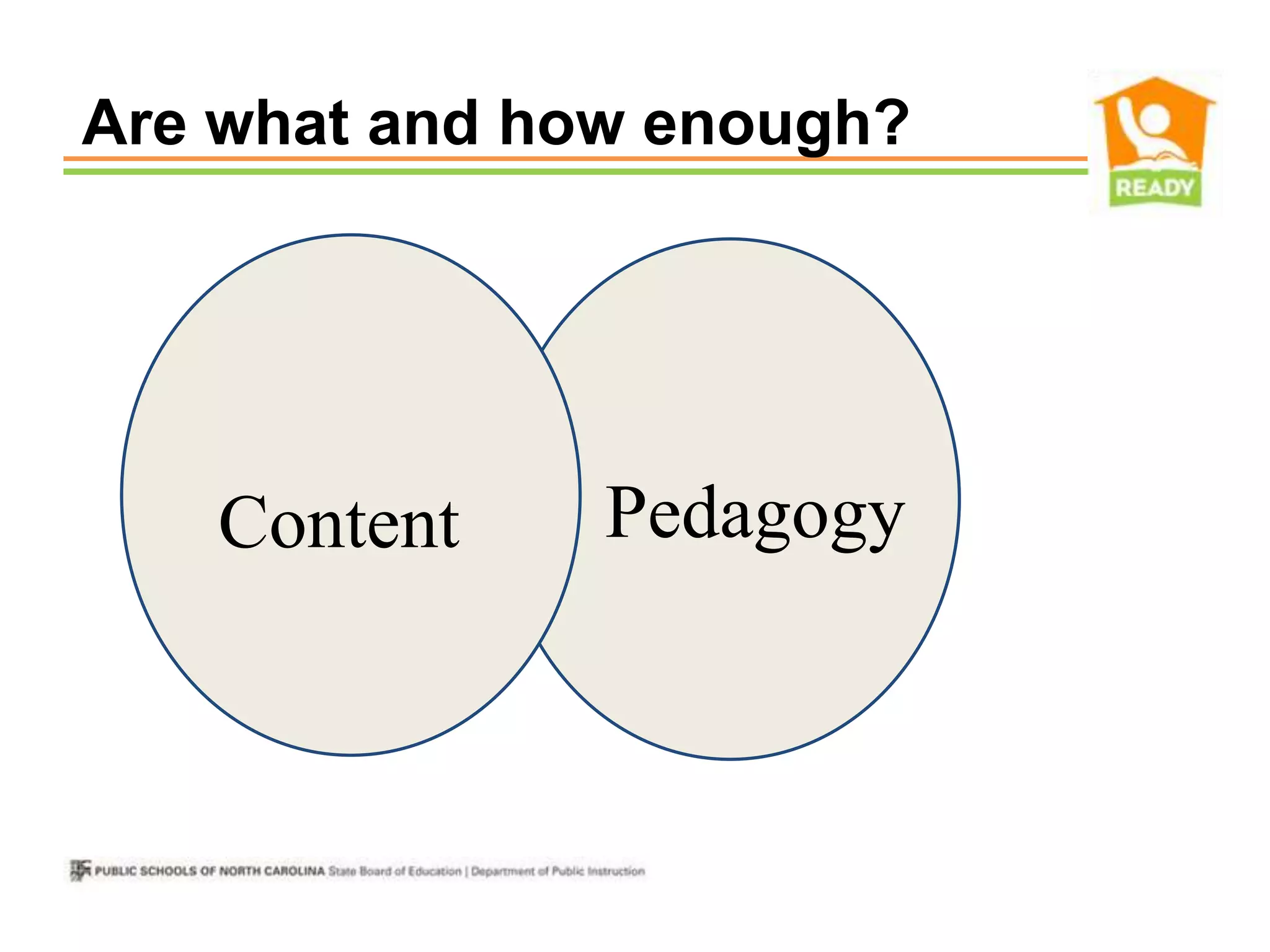 Are what and how enough?




   Content     Pedagogy
 