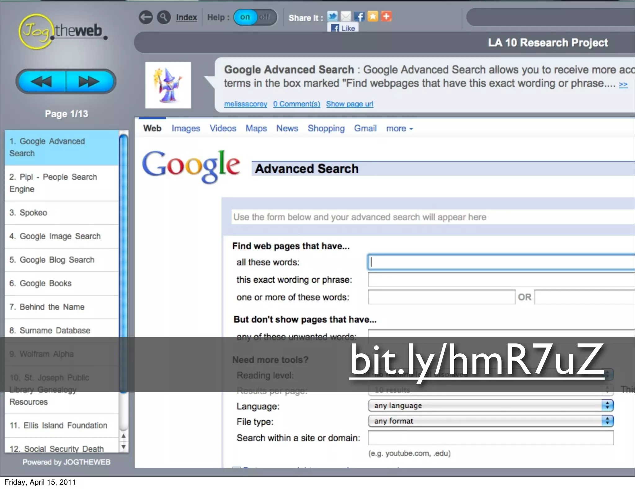 bit.ly/hmR7uZ

Friday, April 15, 2011
 