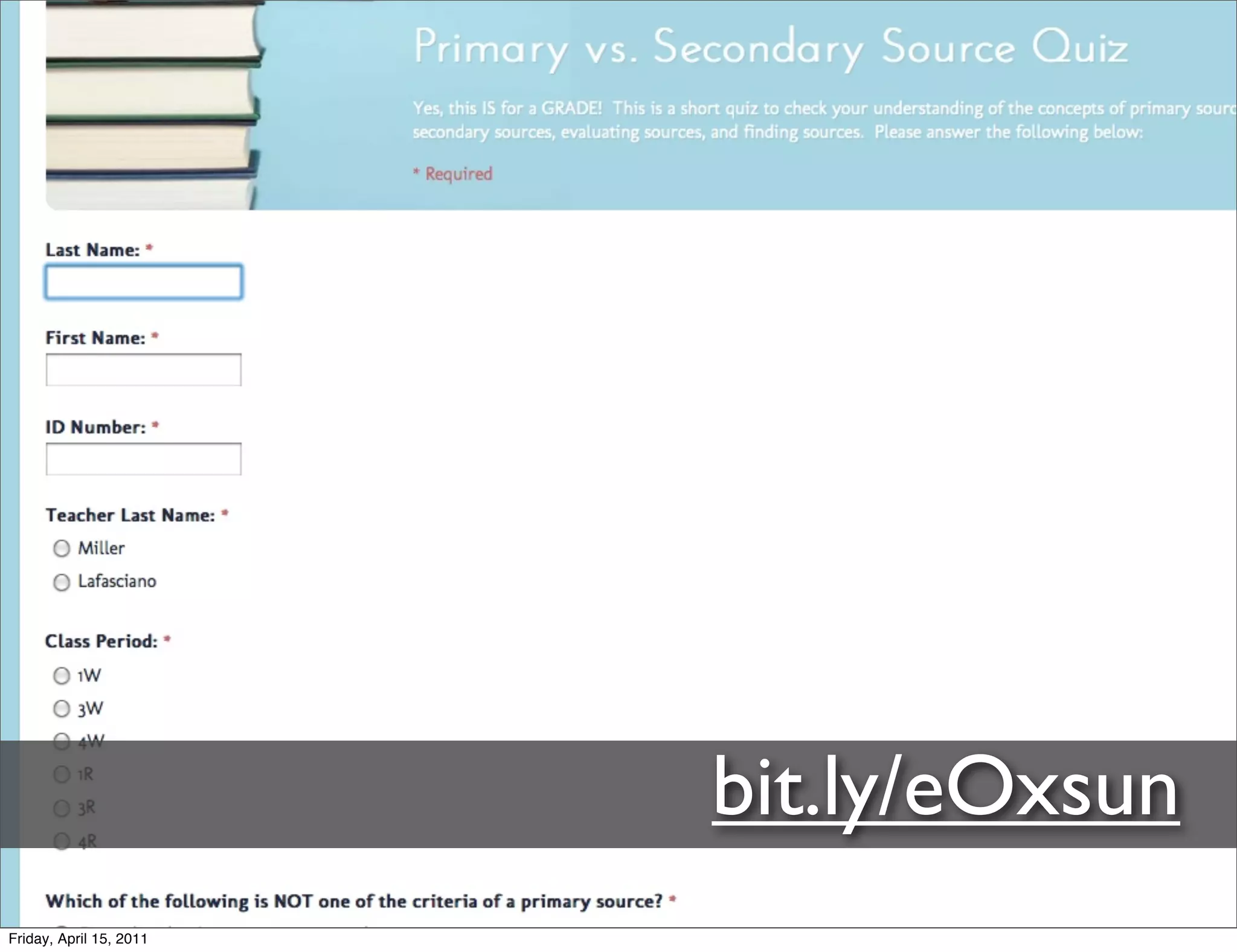 bit.ly/eOxsun
Friday, April 15, 2011
 