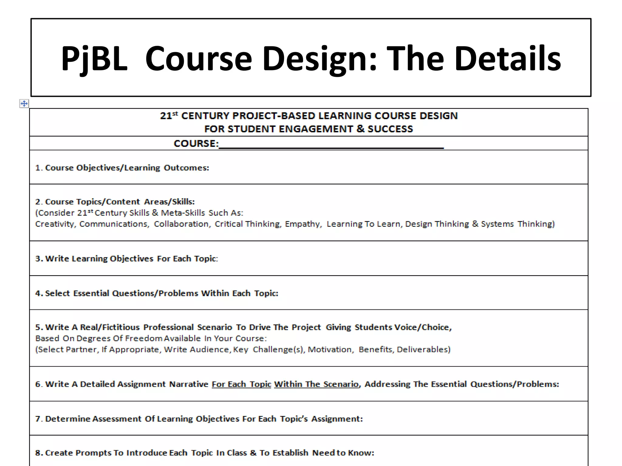 PjBL Course Design: The Details  