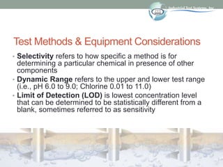 Test Methods & Equipment Considerations
• Selectivity refers to how specific a method is for
determining a particular chem...