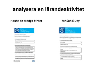 analysera en lärandeaktivitet
House on Mango Street

Mr Sun E Day

 