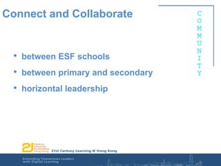 Connect and Collaboratebetween ESF schoolsbetween primary and secondaryhorizontal leadership