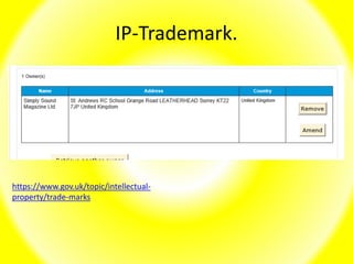 IP-Trademark.
https://www.gov.uk/topic/intellectual-
property/trade-marks
 