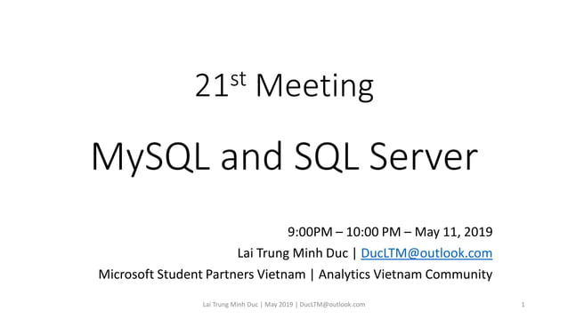 21st Meeting - Compare SQL Server and MySQL | PPT
