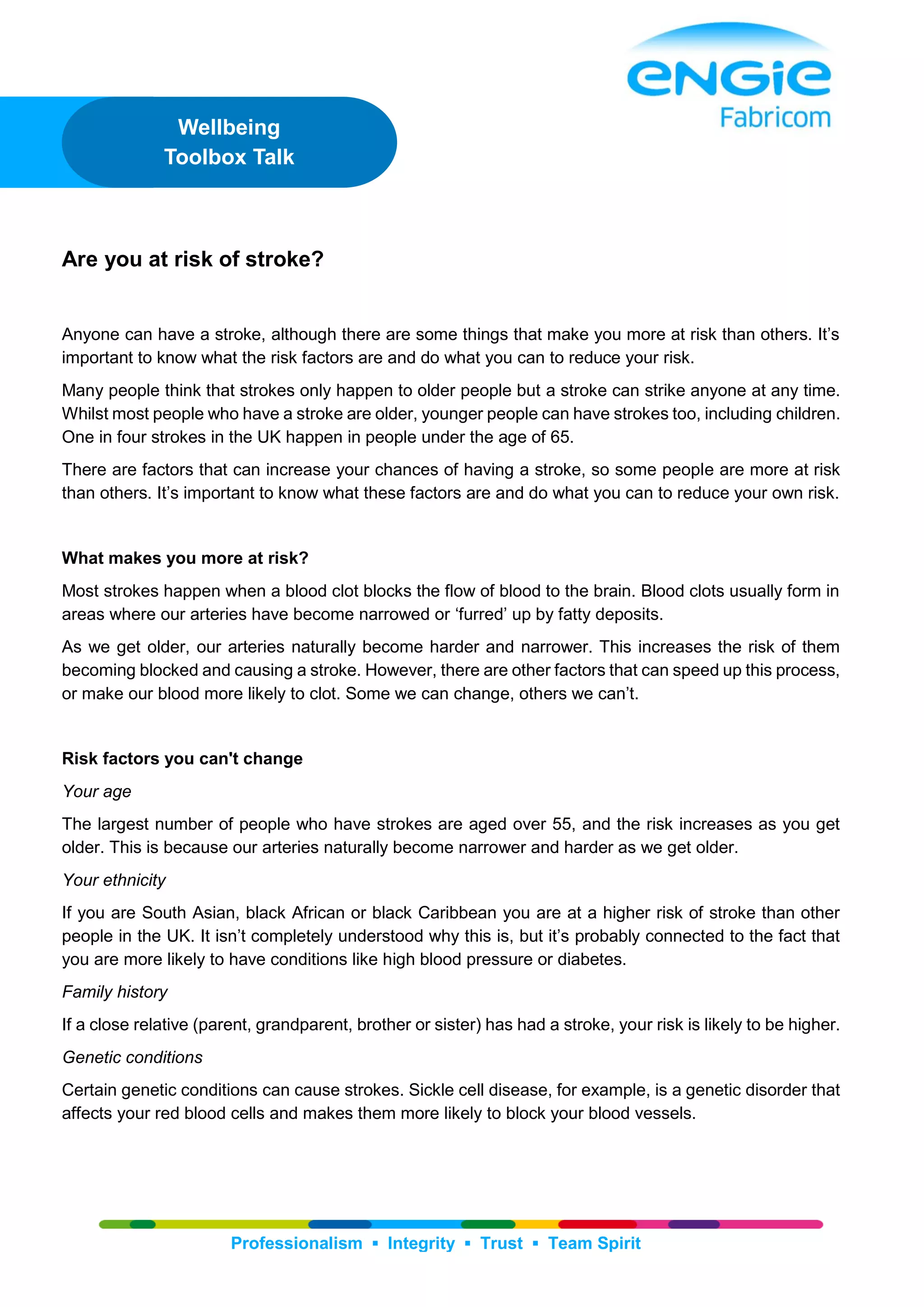 TOOLBOX TALK | Stroke | Are you at risk? | PDF