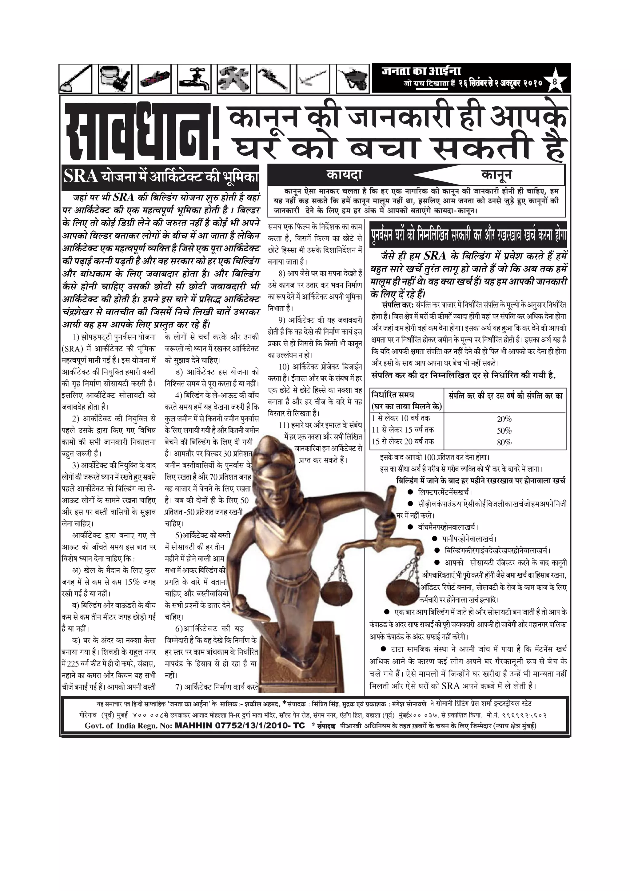 826efmelebyejmess2DekeÌìtyej 201026efmelebyejmess2DekeÌìtyej 201026efmelebyejmess2DekeÌìtyej 201026efmelebyejmess2DekeÌìtyej 201026efmelebyejmess2DekeÌìtyej 2010
‚ããä£ããä¶ã¾ã½ã ‡ãñŠ ¦ãÖ¦ã ûŒãºãÀãò ‡ãñŠ Þã¾ã¶ã ‡ãñŠ ãäÊã† ãä•ã½½ãñªãÀ (¶¾ãã¾ã àãñ¨ã ½ãìâºãƒÃ)Govt. of India Regn. No: MAHHIN 07752/13/1/2010- TC * mebHeeokeÀmebHeeokeÀmebHeeokeÀmebHeeokeÀmebHeeokeÀ ¹ããè‚ããÀºããè
³en mecee®eej He$e efnvoer meeHleeefnkeÀ `pevelee keÀe DeeF&vee' kesÀ ceeefuekeÀë- MekeÀerue Denceo, *mebHeeokeÀ : efmebefÒele efmebn, cegêkeÀ SJeb He´keÀeMekeÀ ë cebiesMe meesveeJeCes
ieesjsieeJe (HetJe&) cegbyeF& 400 008mes íHeJeekeÀj Deepeeo ceesnuuee efve-ej ogiee& ceelee cebefoj, mee@uì hesve jes[, mebiece veiej, Sbìe@he efnue, Je[euee (HetJe&) cegbyeF&- 400 037. mes He´keÀeefMele efkeÀ³ee. cees.veb. 9969925602
keâeÙeoe keâevetve
keâevetve Ssmee ceevekeâj Ûeuelee nw efkeâ nj Skeâ veeieefjkeâ keâes keâevetve keâer peevekeâejer nesveer ner ÛeeefnS, nce
Ùen veneR keân mekeâles efkeâ nceW keâevetve ceeuetce veneR Lee, FmeefueS Deece pevelee keâes Gvemes pegÌ[s ngS keâevetveeW keâer
peevekeâejer osves kesâ efueS nce nj Debkeâ ceW Deehekeâes yeleeSbies keâeÙeoe-keâevetve~
ves meesceeveer efHe´befìie He´sme Mecee& Fv[mì^er³eue mìsì
Ôãâ¹ããä¦¦ã ‡ãŠÀ:Ôãâ¹ããä¦¦ã‡ãŠÀºãã•ããÀ½ãòãä¶ã£ããÃãäÀ¦ãÔãâ¹ããä¦¦ã‡ãñŠ½ãîÊ¾ããò‡ãñŠ‚ã¶ãìÔããÀãä¶ã£ããÃãäÀ¦ã
Öãñ¦ããÖõýãä•ãÔãàãñ¨ã½ãòÜãÀãò‡ãŠãè‡ãŠãè½ã¦ãò•¾ããªãÖãòØããèÌãÖãâ¹ãÀÔãâ¹ããä¦¦ã‡ãŠÀ‚ããä£ã‡ãŠªñ¶ããÖãñØãã
‚ããõÀ•ãÖãâ‡ãŠ½ãÖãñØããèÌãÖãâ‡ãŠ½ãªñ¶ããÖãñØããýƒÔã‡ãŠã‚ã©ãÃ¾ãÖÖì‚ãããä‡ãŠ‡ãŠÀªñ¶ãñ‡ãŠãè‚ãã¹ã‡ãŠãè
àã½ã¦ãã ¹ãÀ ¶ã ãä¶ã£ããÃãäÀ¦ã Öãñ‡ãŠÀ •ã½ããè¶ã ‡ãñŠ ½ãîÊ¾ã ¹ãÀ ãä¶ã£ããÃãäÀ¦ã Öãñ¦ããè Öõý ƒÔã‡ãŠã ‚ã©ãÃ ¾ãÖ Öõ
ãä‡ãŠ ¾ããäª ‚ãã¹ã‡ãŠãè àã½ã¦ãã Ôãâ¹ããä¦¦ã ‡ãŠÀ ¶ãÖãé ªñ¶ãñ ‡ãŠãè Öãñ ãä¹ãŠÀ ¼ããè ‚ãã¹ã‡ãŠãñ ‡ãŠÀ ªñ¶ãã Öãè ÖãñØãã
‚ããõÀ ƒÔããè ‡ãñŠ Ôãã©ã ‚ãã¹ã ‚ã¹ã¶ãã ÜãÀ ºãñÞã ¼ããè ¶ãÖãé Ôã‡ãŠ¦ãñý
Ôãâ¹ããä¦¦ã ‡ãŠÀ ‡ãŠãè ªÀ ãä¶ã½¶ããäÊããäŒã¦ã ªÀ Ôãñ ãä¶ã£ããÃãäÀ¦ã ‡ãŠãè Øã¾ããè Öõ.
ãä¶ã£ããÃãäÀ¦ã Ôã½ã¾ã
(ÜãÀ ‡ãŠã ¦ããºãã ãä½ãÊã¶ãñ ‡ãñŠ)
1 Ôãñ Êãñ‡ãŠÀ 10 ÌãÓãÃ ¦ã‡ãŠ
11 Ôãñ Êãñ‡ãŠÀ 15 ÌãÓãÃ ¦ã‡ãŠ
15 Ôãñ Êãñ‡ãŠÀ 20 ÌãÓãÃ ¦ã‡ãŠ
Ôãâ¹ããä¦¦ã ‡ãŠÀ ‡ãŠãè ªÀ „Ôã ÌãÓãÃ ‡ãŠãè Ôãâ¹ããä¦¦ã ‡ãŠÀ ‡ãŠã
20%
50%
80%
ƒÔã‡ãñŠ ºããª ‚ãã¹ã‡ãŠãñ 100 ¹ãÆãä¦ãÍã¦ã ‡ãŠÀ ªñ¶ãã ÖãñØããý
ƒÔã ‡ãŠã Ôããè£ãã ‚ã©ãÃ Öõ ØãÀãèºã Ôãñ ØãÀãèºã Ì¾ããä‡ã‹¦ã ‡ãŠãñ ¼ããè ‡ãŠÀ ‡ãñŠ ªã¾ãÀñ ½ãò Êãã¶ããý
ãäºããäÊ¡âØã ½ãò •ãã¶ãñ ‡ãñŠ ºããª ÖÀ ½ãÖãè¶ãñ ÀŒãÀŒããÌã ¹ãÀ Öãñ¶ããÌããÊãã ŒãÞãÃ
ãäÊã¹ã‹›¹ãÀ½ãò›¶ãòÔãŒãÞãÃý
Ôããèü¤ãèÌã‡ãâŠ¹ãã„â¡¾ãã†ñÔããè‡ãŠãñƒÃãäºã•ãÊããè‡ãŠãŒãÞãÃ•ããñÖ½ã‚ã¹ã¶ãñãä¶ã•ããè
ÜãÀ ½ãò ¶ãÖãé ‡ãŠÀ¦ãñý
ÌããùÞã½ãõ¶ã¹ãÀÖãñ¶ãÌããÊããŒãÞãÃý
¹ãã¶ããè¹ãÀÖãñ¶ãñÌããÊããŒãÞãÃý
ãäºããäÊ¡âØã‡ãŠãèÀâØããƒÃÌãªñŒãÀñŒã¹ãÀÖãñ¶ãñÌããÊããŒãÞãÃý
‚ãã¹ã‡ãŠãñ ÔããñÔãã¾ã›ãè Àãä•ãÔ›À ‡ãŠÀ¶ãñ ‡ãñŠ ºããª ‡ãŠã¶ãî¶ããè
‚ããõ¹ãÞãããäÀ‡ãŠ¦ãã†â¼ããè¹ãîÀãè‡ãŠÀ¶ããèÖãòØããè•ãõÔãñ•ã½ããŒãÞãÃ‡ãŠããäÖÔããºãÀŒã¶ãã,
‚ããùãä¡›À ãäÀ¹ããñ›Ã ºã¶ãã¶ãã, ÔããñÔãã¾ã›ãè ‡ãñŠ Àãñ•ã ‡ãñŠ ‡ãŠã½ã ‡ãŠã•ã ‡ãñŠ ãäÊã†
‡ãŠ½ãÃÞããÀãè¹ãÀÖãñ¶ãñÌããÊããŒãÞãÃƒ¦¾ãããäªý
†‡ãŠºããÀ‚ãã¹ããäºããäÊ¡âØã½ãò•ãã¦ãñÖãñ‚ããõÀÔããñÔãã¾ã›ãèºã¶ã•ãã¦ããèÖõ¦ããñ‚ãã¹ã‡ãñŠ
‡ãâŠ¹ãã„â¡‡ãñŠ‚ãâªÀÔãã¹ãŠÔã¹ãŠãƒÃ‡ãŠãè¹ãîÀãè•ãÌããºãªãÀãè ‚ãã¹ã‡ãŠãèÖãñ•ãã¾ãñØããè‚ããõÀ½ãÖã¶ãØãÀ¹ãããäÊã‡ãŠã
‚ãã¹ã‡ãñŠ ‡ãâŠ¹ãã„â¡ ‡ãñŠ ‚ãâªÀ Ôã¹ãŠãƒÃ ¶ãÖãé ‡ãŠÀñØããèý
›ã›ã Ôãã½ããä•ã‡ãŠ ÔãâÔ©ãã ¶ãñ ‚ã¹ã¶ããè •ããâÞã ½ãò ¹ãã¾ãã Öõ ãä‡ãŠ ½ãò›¶ãòÔã ŒãÞãÃ
‚ããä£ã‡ãŠ ‚ãã¶ãñ ‡ãñŠ ‡ãŠãÀ¥ã ‡ãŠƒÃ ÊããñØã ‚ã¹ã¶ãñ ÜãÀ ØãõÀ‡ãŠã¶ãî¶ããè Â¹ã Ôãñ ºãñÞã ‡ãñŠ
ÞãÊãñ Øã¾ãñ Ööý †ñÔãñ ½ãã½ãÊããò ½ãò ãä•ã¶Öãò¶ãñ ÜãÀ ŒãÀãèªã Öõ „¶Öò ¼ããè ½ãã¶¾ã¦ãã ¶ãÖãé
ãä½ãÊã¦ããè ‚ããõÀ †ñÔãñ ÜãÀãò ‡ãŠãñ SRA ‚ã¹ã¶ãñ ‡ãŠº•ãñ ½ãò Êãñ Êãñ¦ããè Öõý
•ãÖãâ ¹ãÀ ¼ããè SRA ‡ãŠãè ãäºããäÊ¡âØã ¾ããñ•ã¶ãã ÍãìÁ Öãñ¦ããè Öõ ÌãÖãâ
¹ãÀ ‚ãããä‡ãÃŠ›ñ‡ã‹› ‡ãŠãè †‡ãŠ ½ãÖ¦Ìã¹ãî¥ãÃ ¼ãîãä½ã‡ãŠã Öãñ¦ããè Öõ ý ãäºãÊ¡À
‡ãñŠ ãäÊã† ¦ããñ ‡ãŠãñƒÃ ãä¡ØãÆãè Êãñ¶ãñ ‡ãŠãè •ãÁÀ¦ã ¶ãÖãé Öõ ‡ãŠãñƒÃ ¼ããè ‚ã¹ã¶ãñ
‚ãã¹ã‡ãŠãñ ãäºãÊ¡À ºã¦ãã‡ãŠÀ ÊããñØããò ‡ãñŠ ºããèÞã ½ãò ‚ãã •ãã¦ãã Öõ Êãñãä‡ãŠ¶ã
‚ãããä‡ãÃŠ›ñ‡ã‹› †‡ãŠ ½ãÖ¦Ìã¹ãî¥ãÃ Ì¾ããä‡ã‹¦ã Öõ ãä•ãÔãñ †‡ãŠ ¹ãîÀã ‚ãããä‡ãÃŠ›ñ‡ã‹›
‡ãŠãè ¹ãü¤ãƒÃ ‡ãŠÀ¶ããè ¹ãü¡¦ããè Öõ ‚ããõÀ ÌãÖ ÔãÀ‡ãŠãÀ ‡ãŠãñ ÖÀ †‡ãŠ ãäºããäÊ¡âØã
‚ããõÀ ºããâ£ã‡ãŠã½ã ‡ãñŠ ãäÊã† •ãÌããºãªãÀ Öãñ¦ãã Öõý ‚ããõÀ ãäºããäÊ¡âØã
‡ãõŠÔãñ Öãñ¶ããè ÞãããäÖ† „Ôã‡ãŠãè œãñ›ãè Ôããè œãñ›ãè •ãÌããºãªãÀãè ¼ããè
‚ãããä‡ãÃŠ›ñ‡ã‹› ‡ãŠãè Öãñ¦ããè Öõý Ö½ã¶ãñ ƒÔã ºããÀñ ½ãò ¹ãÆãäÔã® ‚ãããä‡ãÃŠ›ñ‡ã‹›
Þãâ³ÍãñŒãÀ Ôãñ ºãã¦ãÞããè¦ã ‡ãŠãè ãä•ãÔã½ãò ãä¶ãÞãñ ãäÊãŒããè ºãã¦ãò „¼ãÀ‡ãŠÀ
‚ãã¾ããè ÌãÖ Ö½ã ‚ãã¹ã‡ãñŠ ãäÊã† ¹ãÆÔ¦ãì¦ã ‡ãŠÀ ÀÖñ Ööý
1) ¢ããñ¹ãü¡¹ã›á›ãè ¹ãì¶ãÌãÃÔã¶ã ¾ããñ•ã¶ãã
(SRA) ½ãò ‚ãã‡ãŠãê›ñ‡ã‹› ‡ãŠãè ¼ãîãä½ã‡ãŠã
½ãÖ¦Ìã¹ãî¥ãÃ ½ãã¶ããè ØãƒÃ Öõý ƒÔã ¾ããñ•ã¶ãã ½ãò
‚ãã‡ãŠãê›ñ‡ã‹› ‡ãŠãè ãä¶ã¾ãìãä‡ã‹¦ã Ö½ããÀãè ºãÔ¦ããè
‡ãŠãè ØãðÖ ãä¶ã½ããÃ¥ã ÔããñÔãã¾ã›ãè ‡ãŠÀ¦ããè Öõý
ƒÔããäÊã† ‚ãã‡ãŠãê›ñ‡ã‹› ÔããñÔãã¾ã›ãè ‡ãŠãñ
•ãÌããºãªñÖ Öãñ¦ãã Öõý
2) ‚ãã‡ãŠãê›ñ‡ã‹› ‡ãŠãè ãä¶ã¾ãìãä‡ã‹¦ã Ôãñ
¹ãÖÊãñ „Ôã‡ãñŠ ´ãÀã ãä‡ãŠ† Øã† ãäÌããä¼ã¸ã
‡ãŠã½ããò ‡ãŠãè Ôã¼ããè •ãã¶ã‡ãŠãÀãè ãä¶ã‡ãŠãÊã¶ãã
ºãÖì¦ã •ãÂÀãè Öõý
3) ‚ãã‡ãŠãê›ñ‡ã‹› ‡ãŠãè ãä¶ã¾ãìãä‡ã‹¦ã ‡ãñŠ ºããª
ÊããñØããò‡ãŠãè•ãÂÀ¦ãò£¾ãã¶ã½ãòÀŒã¦ãñÖì†ÔãºãÔãñ
¹ãÖÊãñ ‚ãã‡ãŠãê›ñ‡ã‹› ‡ãŠãñ ãäºããäÊ¡âØã ‡ãŠã Êãñ-
‚ãã…› ÊããñØããò ‡ãñŠ Ôãã½ã¶ãñ ÀŒã¶ãã ÞãããäÖ†
‚ããõÀ ƒÔã ¹ãÀ ºãÔ¦ããè ÌãããäÔã¾ããò ‡ãñŠ Ôãì¢ããÌã
Êãñ¶ãã ÞãããäÖ†ý
‚ãã‡ãŠãê›ñ‡ã‹› ´ãÀã ºã¶ãã† Øã† Êãñ
‚ãã…› ‡ãŠãñ •ããúÞã¦ãñ Ôã½ã¾ã ƒÔã ºãã¦ã ¹ãÀ
ãäÌãÍãñÓã £¾ãã¶ã ªñ¶ãã ÞãããäÖ† ãä‡ãŠ :
‚ã) ŒãñÊã ‡ãñŠ ½ãõªã¶ã ‡ãñŠ ãäÊã† ‡ãìŠÊã
•ãØãÖ ½ãò Ôãñ ‡ãŠ½ã Ôãñ ‡ãŠ½ã 15% •ãØãÖ
ÀŒããè ØãƒÃ Öõ ¾ãã ¶ãÖãéý
ºã) ãäºããäÊ¡âØã ‚ããõÀ ºãã…â¡Àãè ‡ãñŠ ºããèÞã
‡ãŠ½ã Ôãñ ‡ãŠ½ã ¦ããè¶ã ½ããè›À •ãØãÖ œãñü¡ãè ØãƒÃ
Öõ ¾ãã ¶ãÖãéý
‡ãŠ) ÜãÀ ‡ãñŠ ‚ãâªÀ ‡ãŠã ¶ã‡ã‹Íãã ‡ãõŠÔãã
ºã¶ãã¾ãã Øã¾ãã Öõý ãäÍãÌã¡ãè ‡ãñŠ ÀãÖìÊã ¶ãØãÀ
½ãò225ÌãØãÃ¹ãŠãè›½ãòÖãèªãñ‡ãŠ½ãÀñ,Ôãâ¡ãÔã,
¶ãÖã¶ãñ ‡ãŠã ‡ãŠ½ãÀã ‚ããõÀ ãä‡ãŠÞã¶ã ¾ãÖ Ôã¼ããè
Þããè•ãò ºã¶ããƒÃ ØãƒÃ Ööý ‚ãã¹ã‡ãŠãñ ‚ã¹ã¶ããè ºãÔ¦ããè
‡ãñŠ ÊããñØããò Ôãñ ÞãÞããÃ ‡ãŠÀ‡ãñŠ ‚ããõÀ „¶ã‡ãŠãè
•ãÂÀ¦ããò ‡ãŠãñ £¾ãã¶ã ½ãò ÀŒã‡ãŠÀ ‚ãããä‡ãÃŠ›ñ‡ã‹›
‡ãŠãñ Ôãì¢ããÌã ªñ¶ãñ ÞãããäÖ†ý
¡) ‚ãããä‡ãÃŠ›ñ‡ã‹› ƒÔã ¾ããñ•ã¶ãã ‡ãŠãñ
ãä¶ããäÍÞã¦ã Ôã½ã¾ã Ôãñ ¹ãîÀã ‡ãŠÀ¦ãã Öõ ¾ãã ¶ãÖãéý
4) ãäºããäÊ¡âØã ‡ãñŠ Êãñ-‚ãã…› ‡ãŠãè •ããúÞã
‡ãŠÀ¦ãñ Ôã½ã¾ã Ö½ãò ¾ãÖ ªñŒã¶ãã •ãÁÀãè Öõ ãä‡ãŠ
‡ãìŠÊã •ã½ããè¶ã ½ãò Ôãñ ãä‡ãŠ¦ã¶ããè •ã½ããè¶ã ¹ãì¶ãÌããÃÔã
‡ãñŠãäÊã†ÊãØãã¾ããèØã¾ããèÖõ‚ããõÀãä‡ãŠ¦ã¶ããè•ã½ããè¶ã
ºãñÞã¶ãñ ‡ãŠãè ãäºããäÊ¡âØã ‡ãñŠ ãäÊã† ªãè Øã¾ããè
Öõý ‚ãã½ã¦ããõÀ ¹ãÀ ãäºãÊ¡À 30 ¹ãÆãä¦ãÍã¦ã
•ã½ããè¶ã ºãÔ¦ããèÌãããäÔã¾ããò ‡ãñŠ ¹ãì¶ãÌããÃÔã ‡ãñŠ
ãäÊã†ÀŒã¦ããÖõ‚ããõÀ70¹ãÆãä¦ãÍã¦ã•ãØãÖ
ÌãÖ ºãã•ããÀ ½ãò ºãñÞã¶ãñ ‡ãñŠ ãäÊã† ÀŒã¦ãã
Öõý •ãºã ‡ãŠãè ªãñ¶ããò Öãè ‡ãñŠ ãäÊã† 50
¹ãÆãä¦ãÍã¦ã-50¹ãÆãä¦ãÍã¦ã•ãØãÖÀŒã¶ããè
ÞãããäÖ†ý
5)‚ãããä‡ãÃŠ›ñ‡ã‹›‡ãŠãñºãÔ¦ããè
½ãò ÔããñÔãã¾ã›ãè ‡ãŠãè ÖÀ ¦ããè¶ã
½ãÖãè¶ãñ ½ãò Öãñ¶ãñ ÌããÊããè ‚ãã½ã
Ôã¼ãã½ãò‚ãã‡ãŠÀãäºããäÊ¡âØã‡ãŠãè
¹ãÆØããä¦ã ‡ãñŠ ºããÀñ ½ãò ºã¦ãã¶ãã
ÞãããäÖ† ‚ããõÀ ºãÔ¦ããèÌãããäÔã¾ããò
‡ãñŠ Ôã¼ããè ¹ãÆÍ¶ããò ‡ãñŠ „¦¦ãÀ ªñ¶ãñ
ÞãããäÖ†ý
6)‚ãããä‡ãÃŠ›ñ‡ã‹› ‡ãŠãè ¾ãÖ
ãä•ã½½ãñªãÀãè Öõ ãä‡ãŠ ÌãÖ ªñŒãñ ãä‡ãŠ ãä¶ã½ããÃ¥ã ‡ãñŠ
ÖÀ Ô¦ãÀ ¹ãÀ ‡ãŠã½ã ºããâ£ã‡ãŠã½ã ‡ãñŠ ãä¶ã£ããÃãäÀ¦ã
½ãã¹ãªâ¡ ‡ãñŠ ãäÖÔããºã Ôãñ Öãñ ÀÖã Öõ ¾ãã
¶ãÖãéý
7) ‚ãããä‡ãÃŠ›ñ‡ã‹› ãä¶ã½ããÃ¥ã ‡ãŠã¾ãÃ ‡ãŠÀ¦ãñ
Ôã½ã¾ã †‡ãŠ ãä¹ãŠÊ½ã ‡ãñŠ ãä¶ãªóÍã‡ãŠ ‡ãŠã ‡ãŠã½ã
‡ãŠÀ¦ãã Öõ, ãä•ãÔã½ãò ãä¹ãŠÊ½ã ‡ãŠã œãñ›ñ Ôãñ
œãñ›ñ ãäÖÔÔãã ¼ããè „Ôã‡ãñŠ ãäªÍãããä¶ãªóÍã¶ã ½ãò
ºã¶ãã¾ãã •ãã¦ãã Öõý
8) ‚ãã¹ã •ãõÔãñ ÜãÀ ‡ãŠã Ôã¹ã¶ãã ªñŒã¦ãñ Öö
„Ôãñ ‡ãŠãØã•ã ¹ãÀ „¦ããÀ ‡ãŠÀ ¼ãÌã¶ã ãä¶ã½ããÃ¥ã
‡ãŠãÂ¹ãªñ¶ãñ½ãò‚ãããä‡ãÃŠ›ñ‡ã‹›‚ã¹ã¶ããè¼ãîãä½ã‡ãŠã
ãä¶ã¼ãã¦ããÖõý
9) ‚ãããä‡ãÃŠ›ñ‡ã‹› ‡ãŠãè ¾ãÖ •ãÌããºãªãÀãè
Öãñ¦ããè Öõ ãä‡ãŠ ÌãÖ ªñŒãñ ‡ãŠãè ãä¶ã½ããÃ¥ã ‡ãŠã¾ãÃ ƒÔã
¹ãÆ‡ãŠãÀ Ôãñ Öãñ ãä•ãÔãÔãñ ãä‡ãŠ ãä‡ãŠÔããè ¼ããè ‡ãŠã¶ãî¶ã
‡ãŠã „ÊÊãâÜã¶ã ¶ã Öãñý
10) ‚ãããä‡ãÃŠ›ñ‡ã‹› ¹ãÆãñ•ãñ‡ã‹› ãä¡•ããƒÃ¶ã
‡ãŠÀ¦ãã Öõý ƒÃ½ããÀ¦ã ‚ããõÀ ÜãÀ ‡ãñŠ Ôãâºãâ£ã ½ãò ÖÀ
†‡ãŠ œãñ›ñ Ôãñ œãñ›ñ ãäÖÔÔãñ ‡ãŠã ¶ã‡ã‹Íãã ÌãÖ
ºã¶ãã¦ãã Öõ ‚ããõÀ ÖÀ Þããè•ã ‡ãñŠ ºããÀñ ½ãò ÌãÖ
ãäÌãÔ¦ããÀ Ôãñ ãäÊãŒã¦ãã Öõý
11) Ö½ããÀñ ÜãÀ ‚ããõÀ ƒ½ããÀ¦ã ‡ãñŠ Ôãâºãâ£ã
½ãòÖÀ†‡ãŠ¶ã‡ã‹Íãã‚ããõÀÔã¼ããèãäÊããäŒã¦ã
•ãã¶ã‡ãŠããäÀ¾ããâÖ½ã‚ãããä‡ãÃŠ›ñ‡ã‹›Ôãñ
¹ãÆã¹¦ã ‡ãŠÀ Ôã‡ãŠ¦ãñ Ööý
•ãõÔãñ Öãè Ö½ã SRA ‡ãñŠ ãäºããäÊ¡âØã ½ãò ¹ãÆÌãñÍã ‡ãŠÀ¦ãñ Öö Ö½ãò
ºãÖì¦ã ÔããÀñ ŒãÞãó ¦ãìÀâ¦ã ÊããØãî Öãñ •ãã¦ãñ Öö •ããñ ãä‡ãŠ ‚ãºã ¦ã‡ãŠ Ö½ãò
½ããÊãî½ãÖãè¶ãÖãé©ãñýÌãÖ‡ã‹¾ããŒãÞãÃÖöý¾ãÖÖ½ã‚ãã¹ã‡ãŠãè•ãã¶ã‡ãŠãÀãè
‡ãñŠ ãäÊã† ªò ÀÖñ Ööý
¹ãì¶ãÌãÃÔã¶ãÜãÀãò‡ãŠãñãä¶ã½¶ããäÊããäŒã¦ãÔãÀ‡ãŠãÀãè‡ãŠÀ‚ããõÀÀŒãÀŒããÌãŒãÞãÃ‡ãŠÀ¶ããÖãñØãã
SRA¾ããñ•ã¶ãã½ãò‚ãããä‡ãÃŠ›ñ‡ã‹›‡ãŠãè¼ãîãä½ã‡ãŠã
‡ãŠã¶ãî¶ã ‡ãŠãè •ãã¶ã‡ãŠãÀãè Öãè ‚ãã¹ã‡ãñŠ
ÔããÌã£ãã¶ã!ÜãÀ ‡ãŠãñ ºãÞãã Ôã‡ãŠ¦ããè Öõ
 