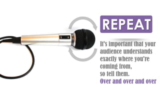 REPEAT
It's important that your
audience understands
exactly where you're
coming from,
so tell them.
Over and over and over
 