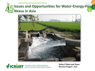Issues and Opportunities for Water-Energy-Food
Nexus in Asia
Suhas P Wani and Team
Research Program - Asia
 