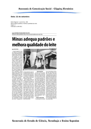 Data: 22 de setembro


Diário Regional - Juiz de Fora - MG
Minas adequa padrões e melhora qualidade do Leite
Página: 4
Publicado: 22-09-2011
 
