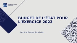 BUDGET DE L’ÉTAT POUR
L’EXERCICE 2023
Avis de la Chambre des salariés
 