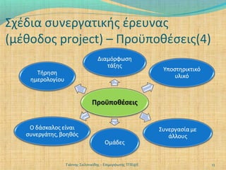 Σχέδια συνεργατικής έρευνας
(μέθοδος project) – Προϋποθέσεις(4)

Γιάννης Σαλονικίδης - Επιμορφωτής ΤΠΕ@Ε

13

 