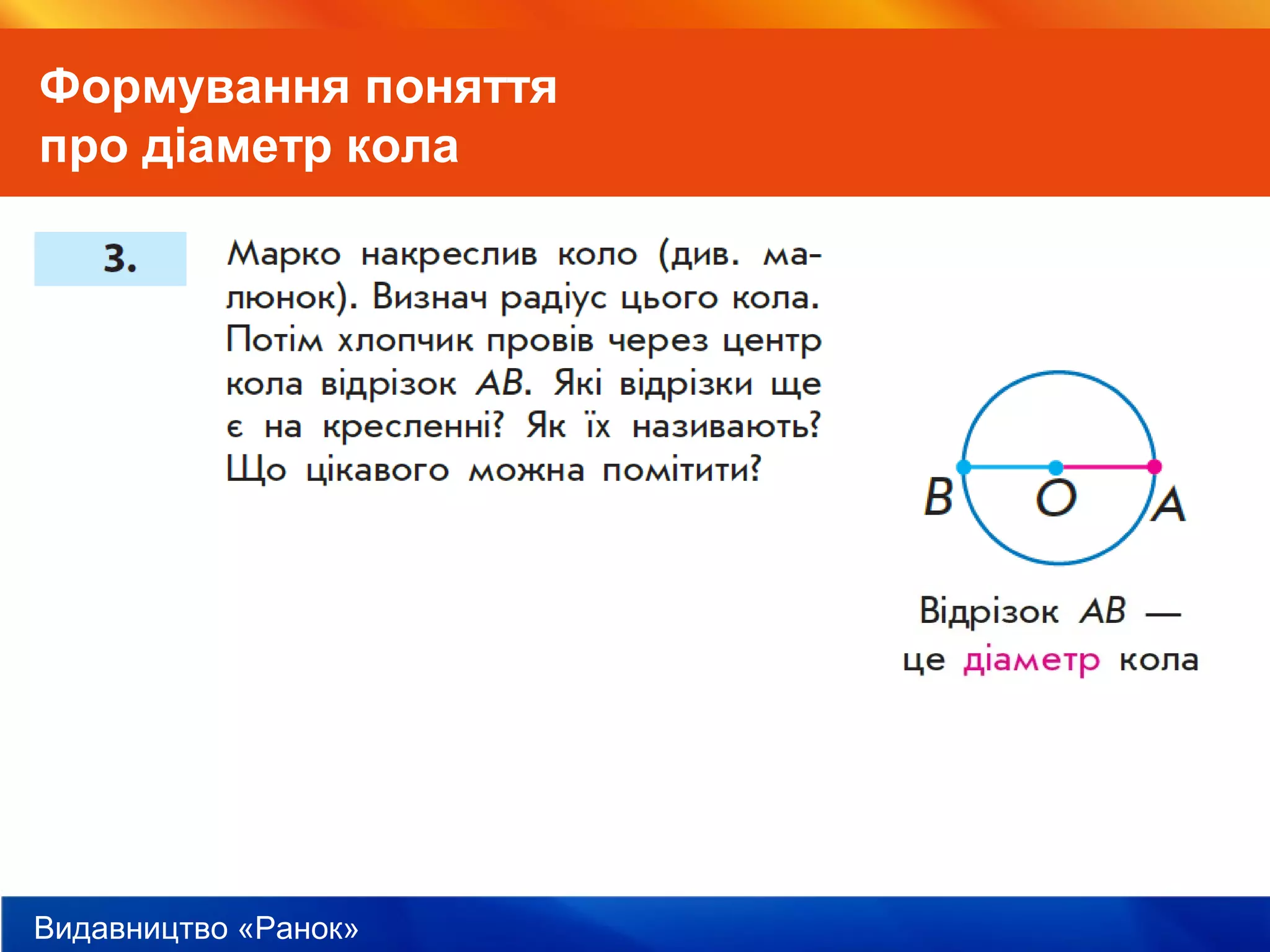 Видавництво «Ранок»
Формування поняття
про діаметр кола
 
