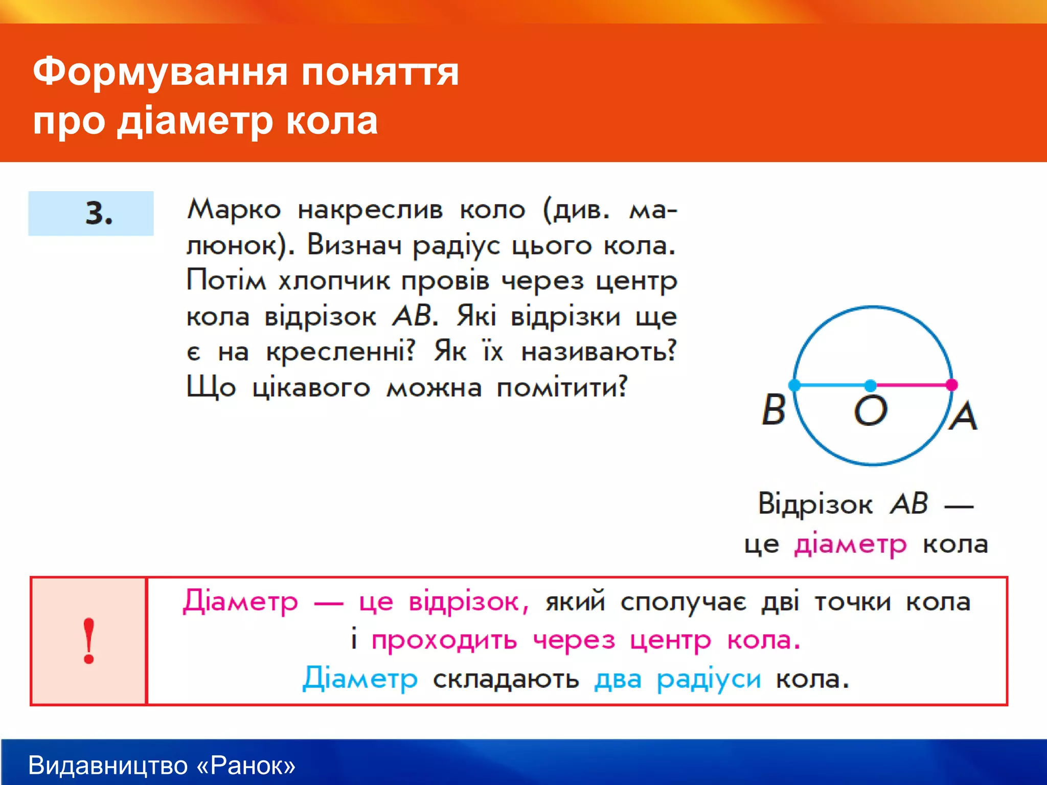 Видавництво «Ранок»
Формування поняття
про діаметр кола
 